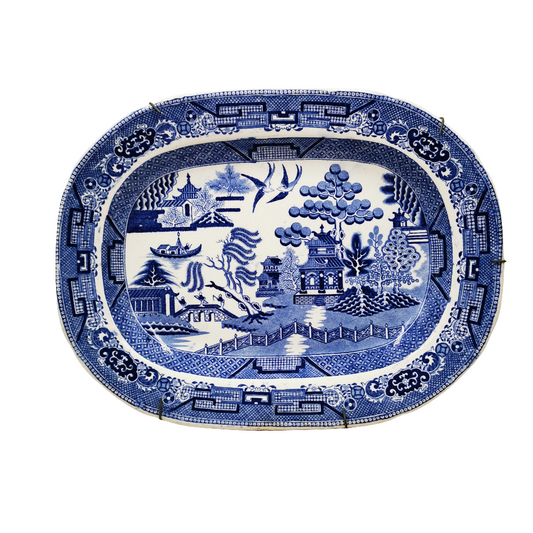 Antique Staffordshire Blue and White China Willow Platter