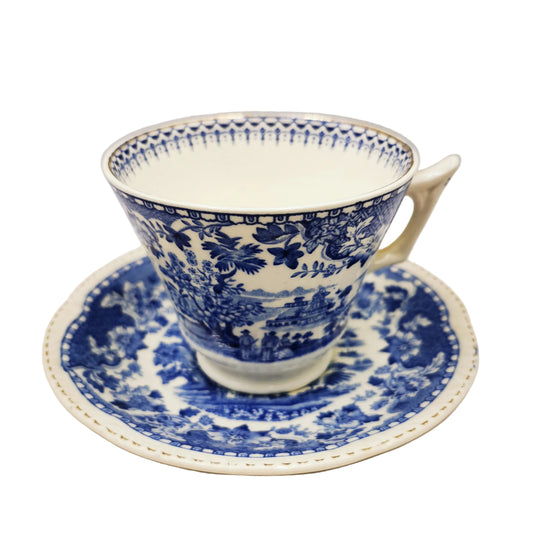 Antique Wood & Sons Seaforth Blue and White China Breakfast Cup and Saucer