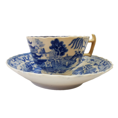 Antique English Blue and White Porcelain China Temples Tea Cup & Saucer