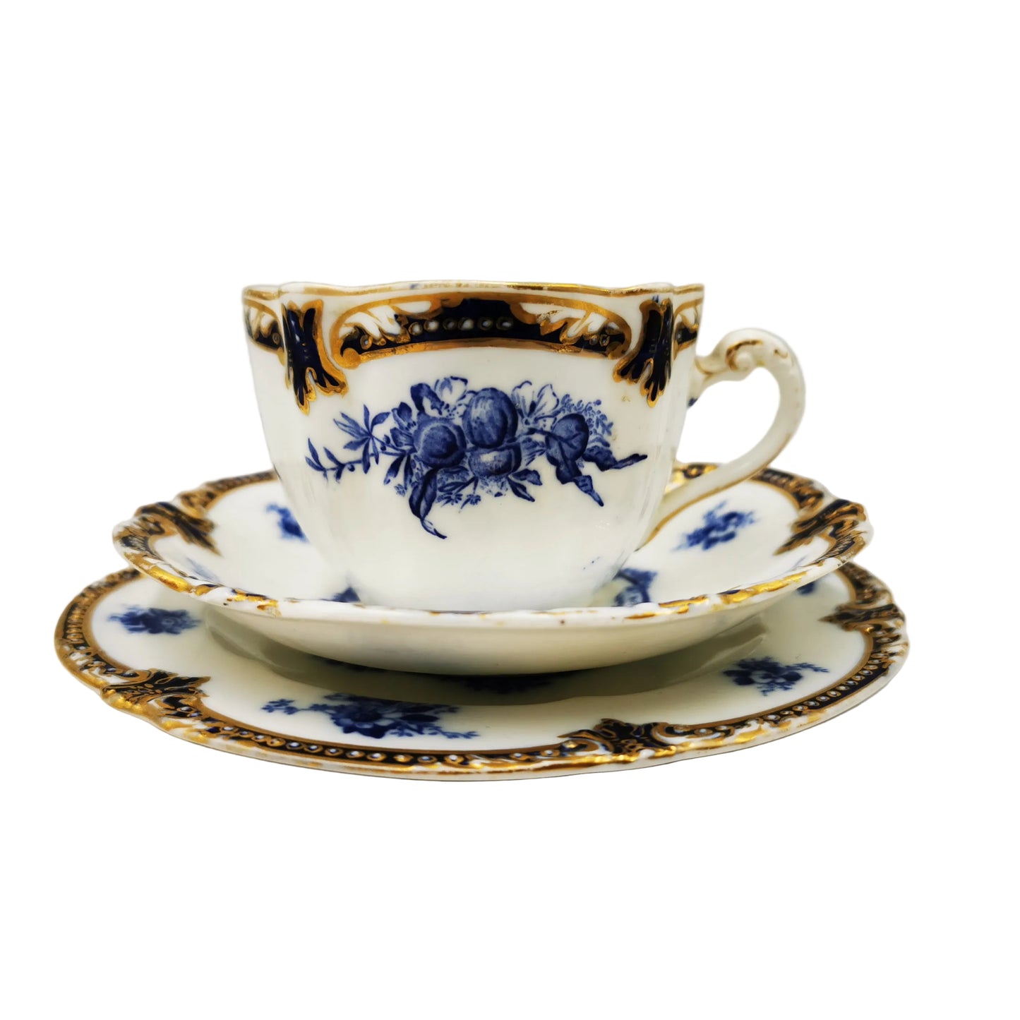Antique George Jones & Sons Crescent China 3840 Teacup, Saucer & Side Plate