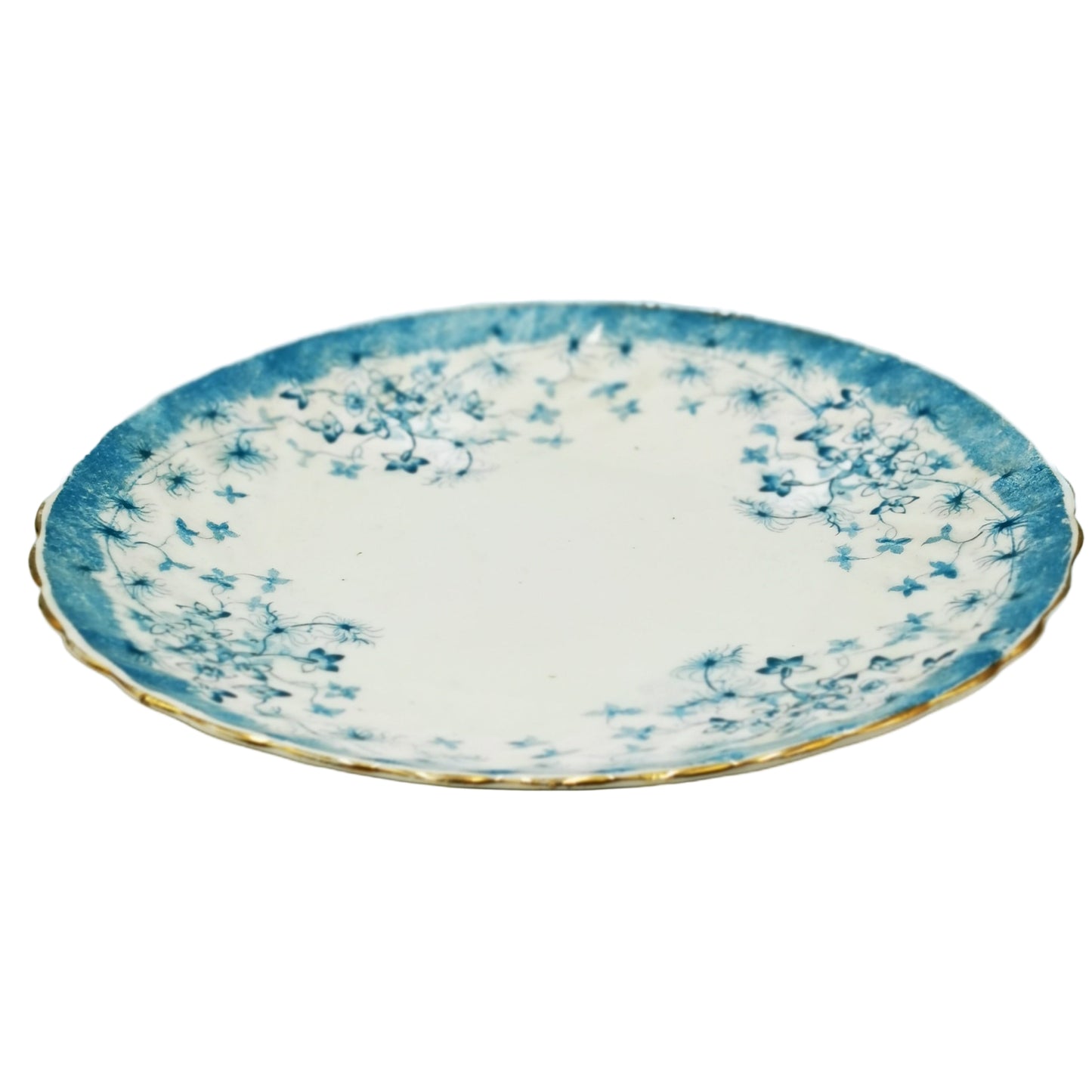 Antique James Beech & Son Rd No 219004 Blue and White Bone China Cake Plate