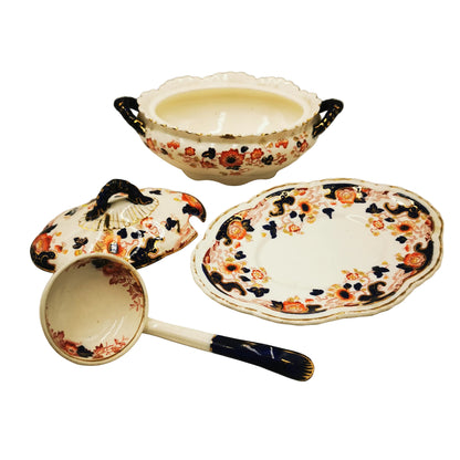 Antique Keeling & Co Tokio Full Colour Pattern 1405 Sauce Tureen Set (repaired)