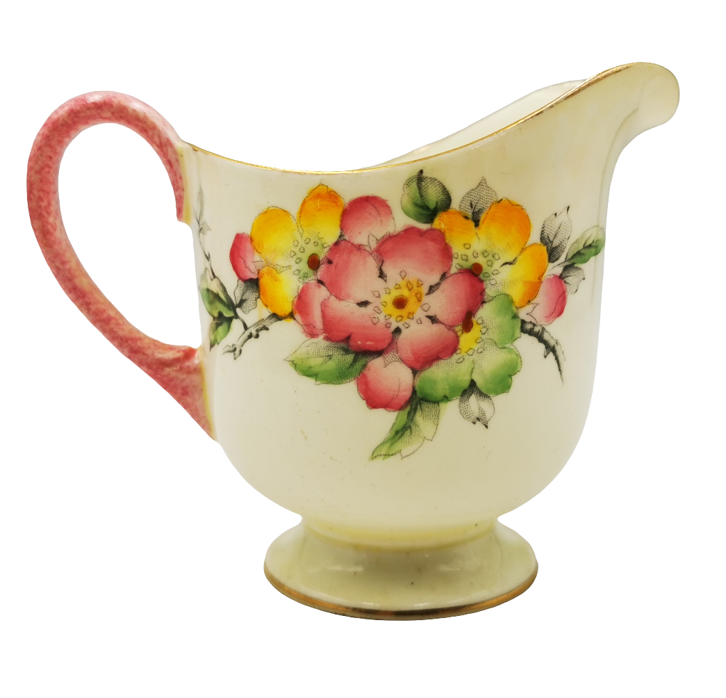 Antique Paragon China Apple Blossom G746 Milk Jug Decorative ceramic pitcher with floral design on a white background
