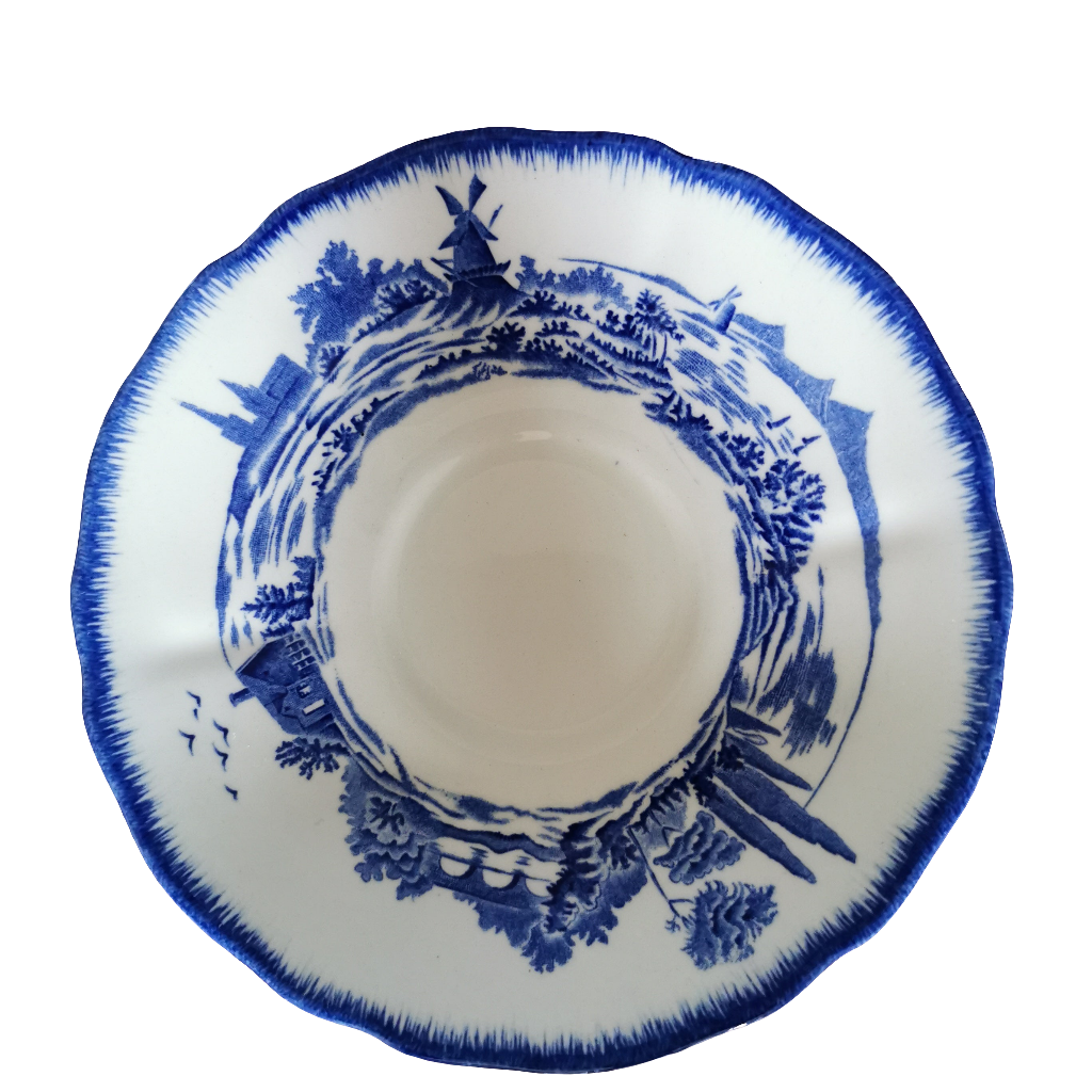 Antique Royal Doulton Blue and White China Norfolk D6294 Round Teacup and Saucer