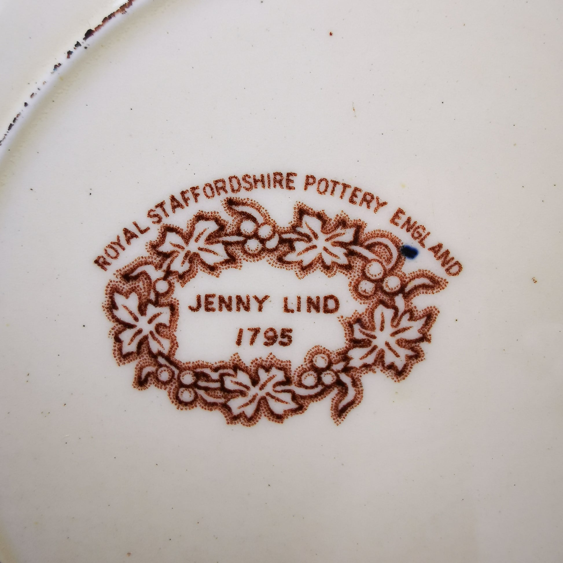 Antique Royal Staffordshire Pottery Jenny Lind 1795 China 9.75-inch Dinner Plate