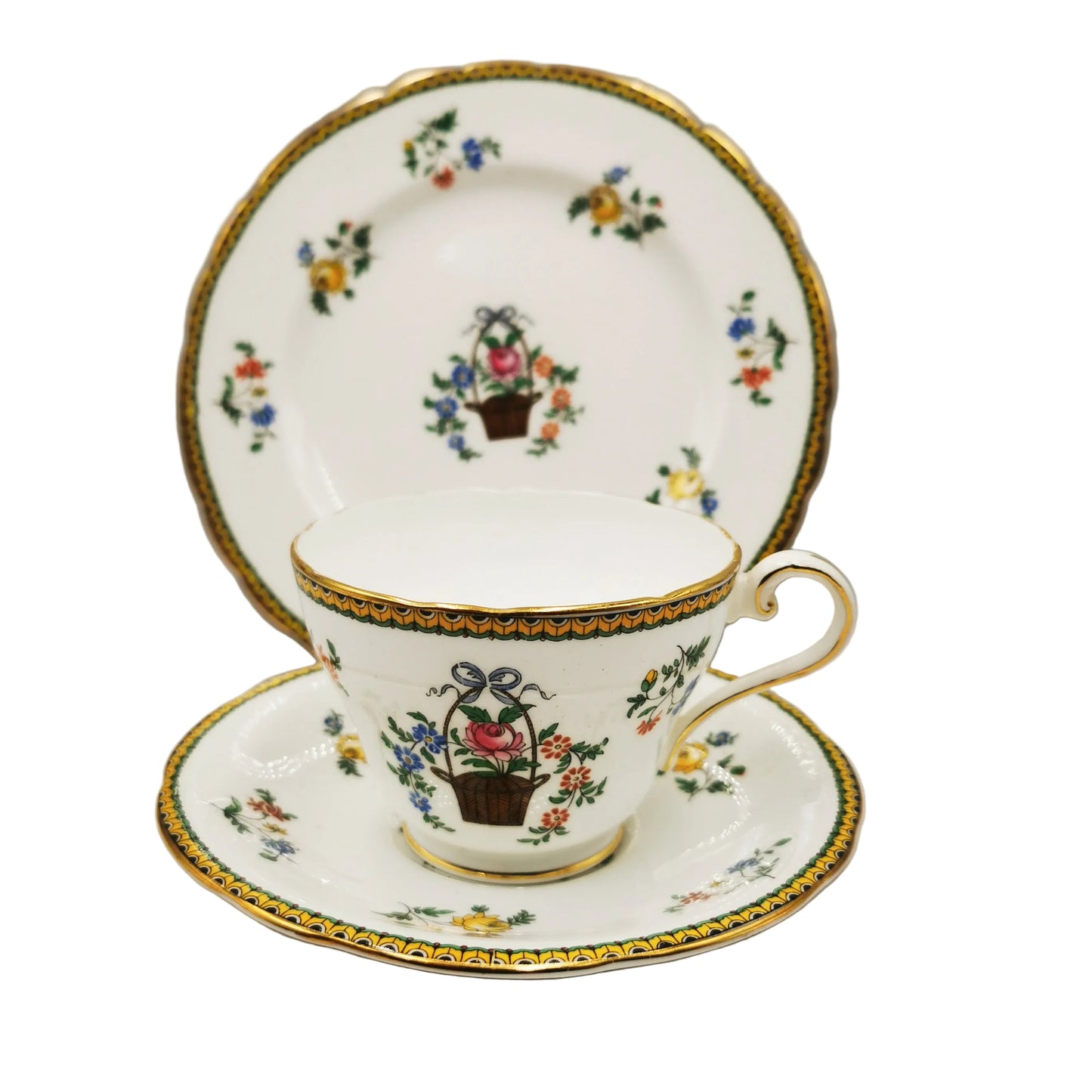 Aynsley-China-Flower-Basket-B204-Teacup-Saucer-and-Large-Side-Plate-Trio