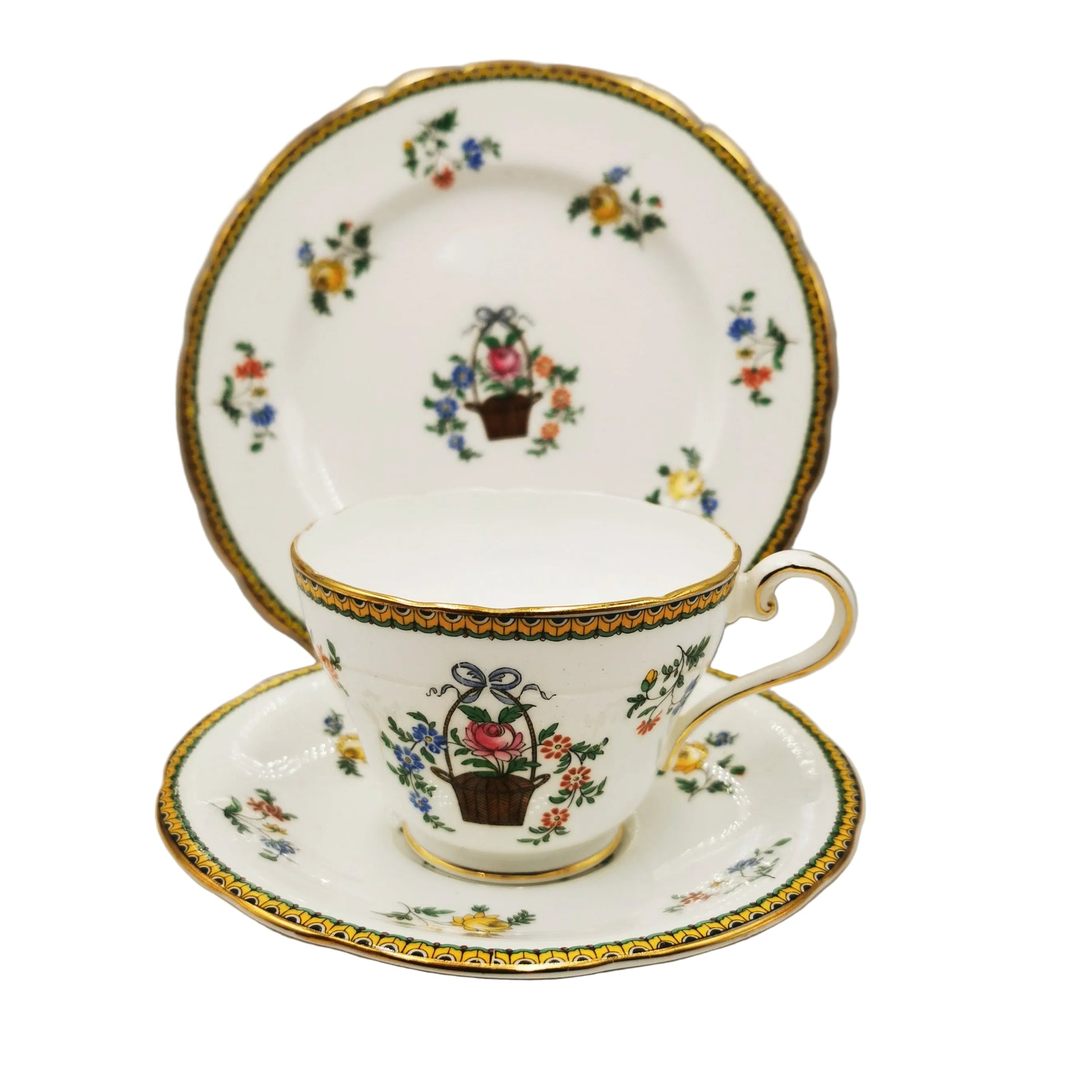 Aynsley-China-Flower-Basket-B204-Teacup-Saucer-and-Large-Side-Plate-Trio