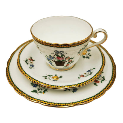 Aynsley China Flower Basket B204 Teacup Saucer and Large Side Plate Trio