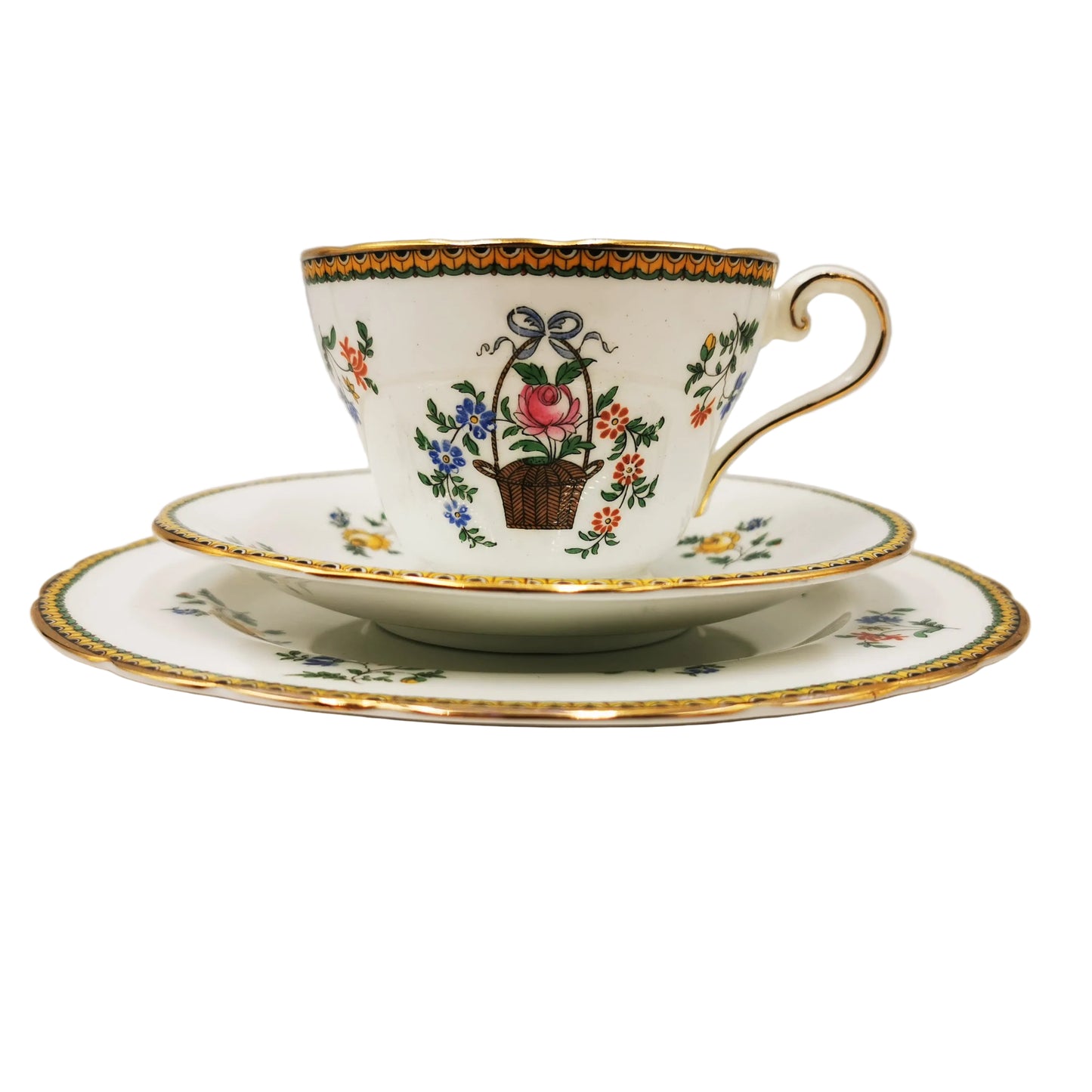Aynsley-China-Flower-Basket-B204-Teacup-Saucer-and-Large-Side-Plate-Trio