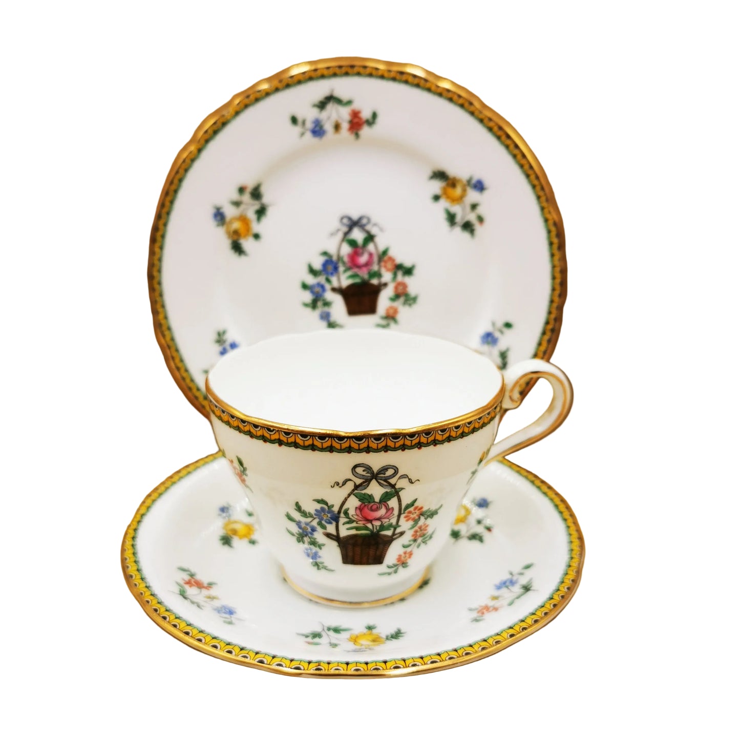 Aynsley-China-Flower-Basket-B204-Teacup-Saucer-and-Side-Plate-Trio