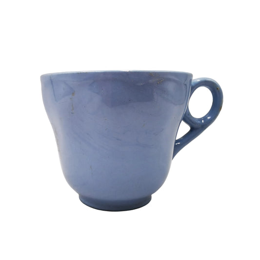 A light blue ceramic coffee mug with a small loop handle, shown on a plain light gray background.