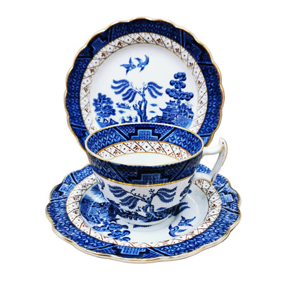 Booths Real Old Willow Blue and White China Teacup Saucer & Side Plate Trio