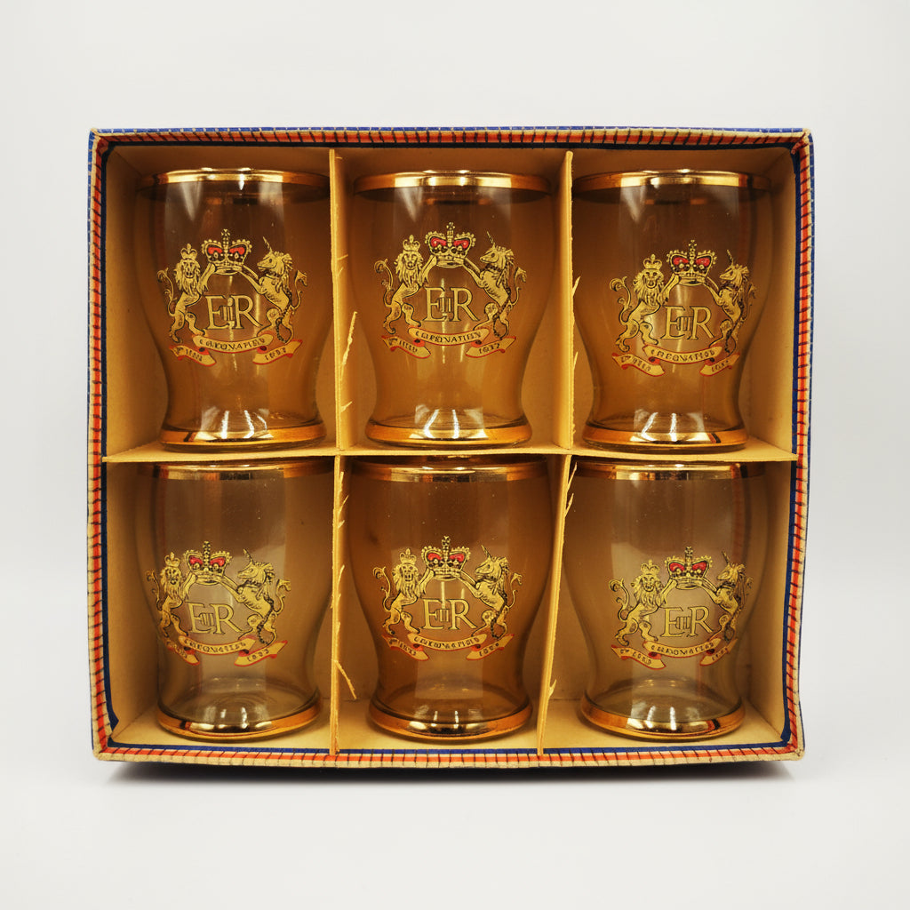Boxed Set of Six Coronation 1953 Shot Glasses