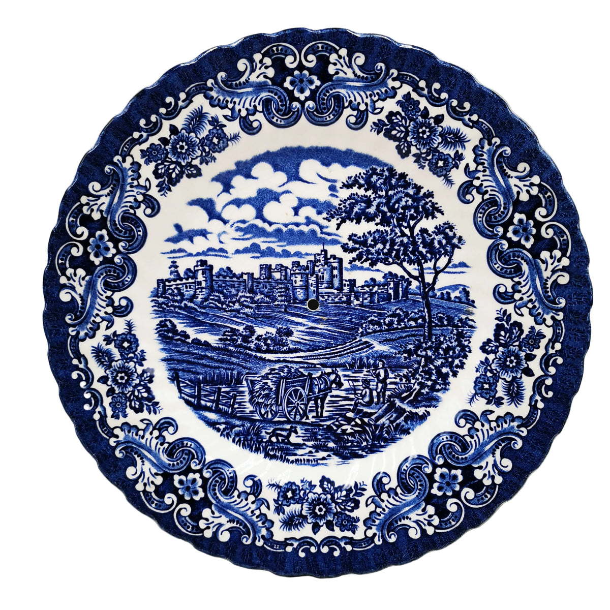 British Anchor Ironstone China Olde Country Castles blue and white china 10-inch Cake Stand Plate