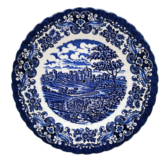 British Anchor Ironstone China Olde Country Castles blue and white china 10-inch Cake Stand Plate