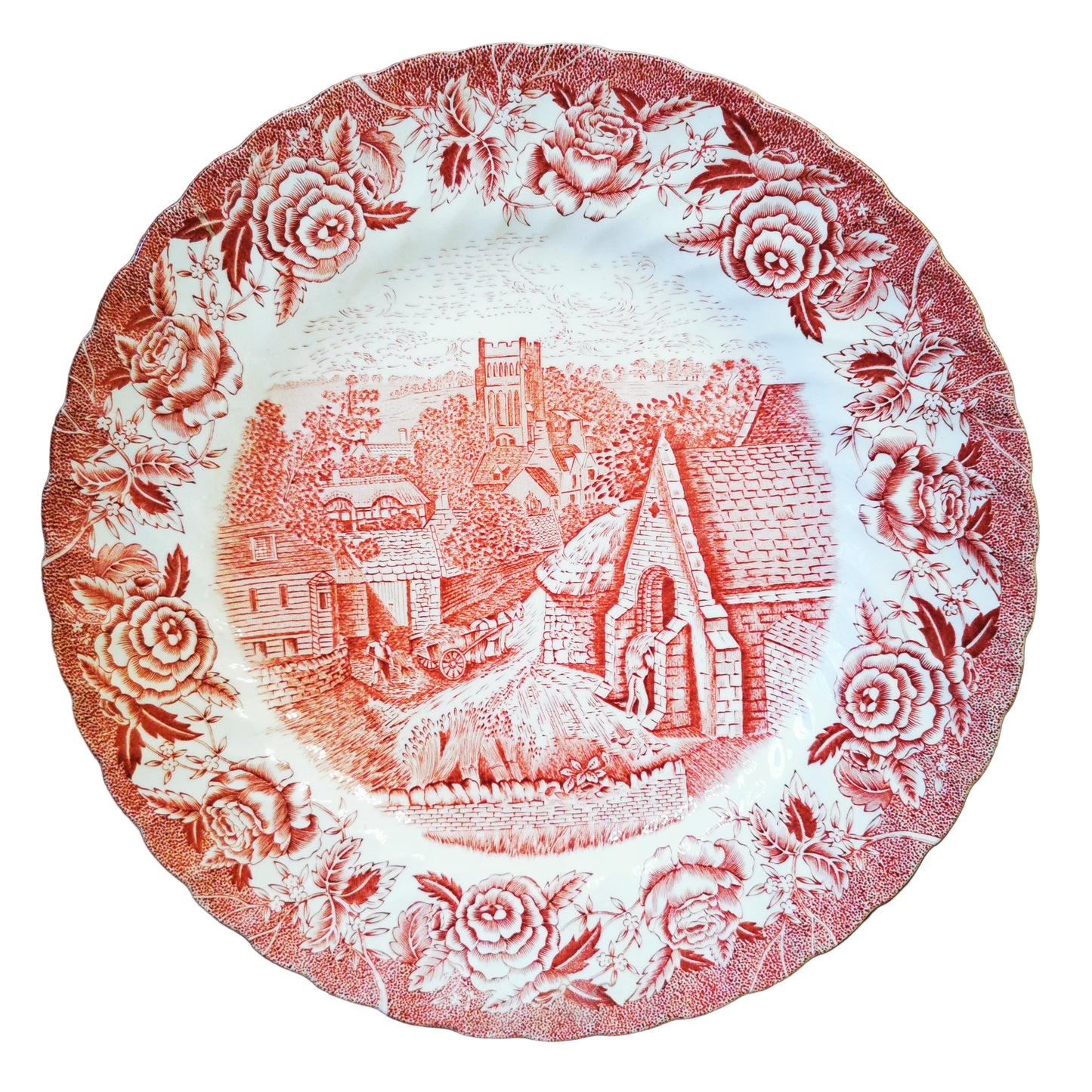 British Anchor Ironstone Red and White China English Country Scenes Dinner Plate