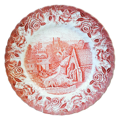 British Anchor Ironstone Red and White China English Country Scenes Dinner Plate