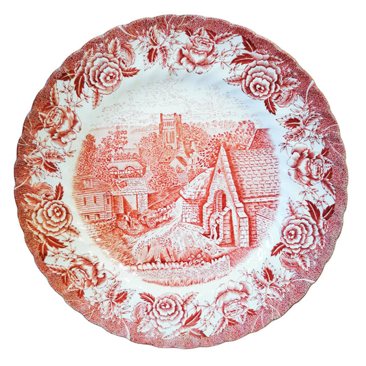 British Anchor Ironstone Red and White China English Country Scenes Dinner Plate
