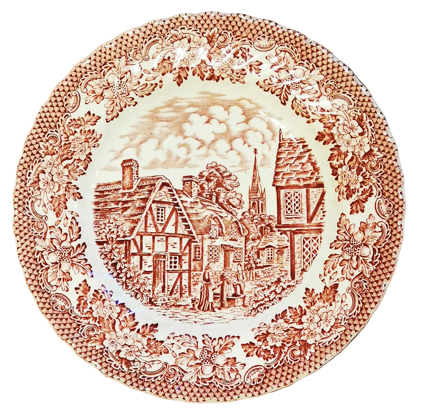 British Anchor Ironstone Red and White China Merrie Olde England Dinner Plate