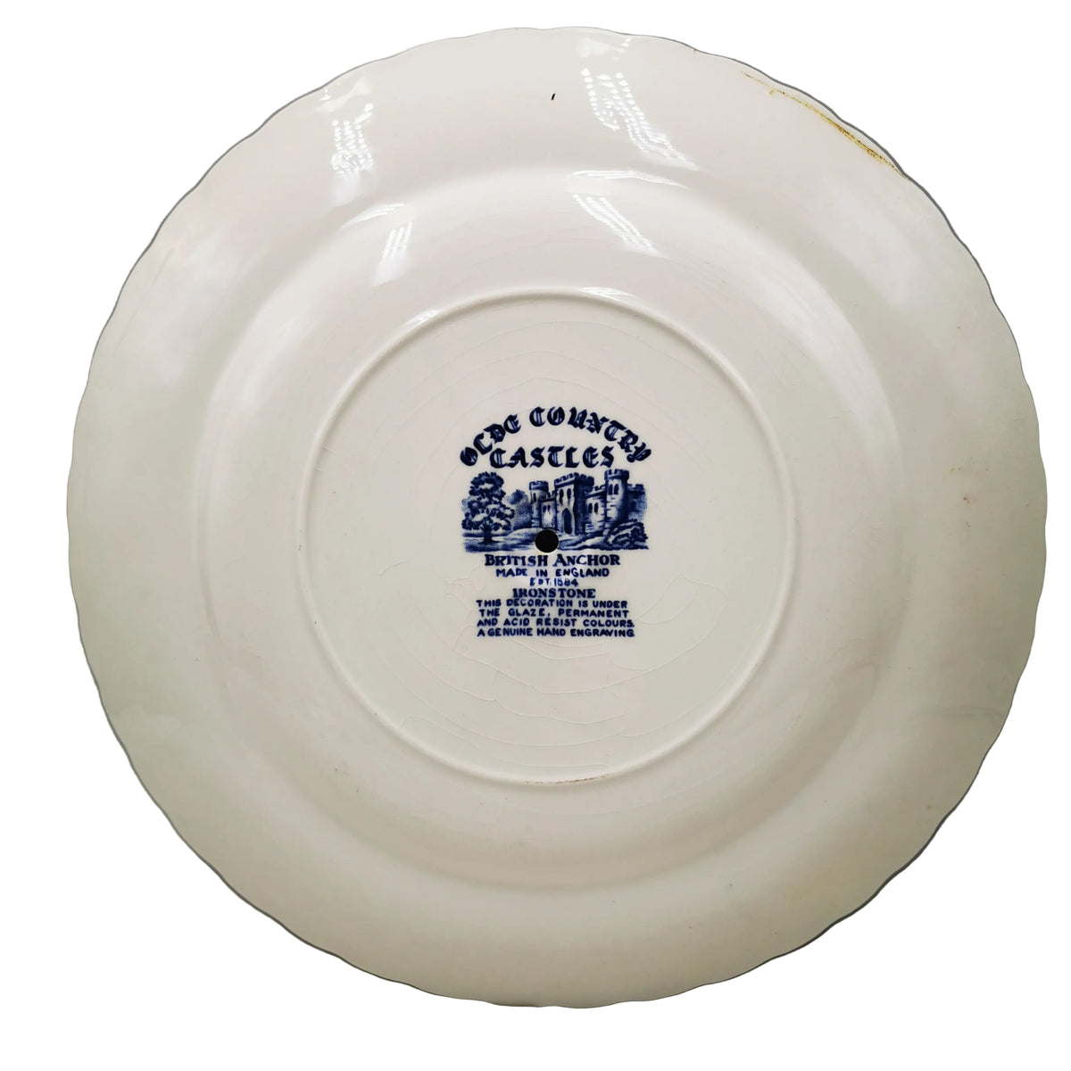 British Anchor Ironstone China Olde Country Castles blue and white china 10-inch Cake Stand Plate