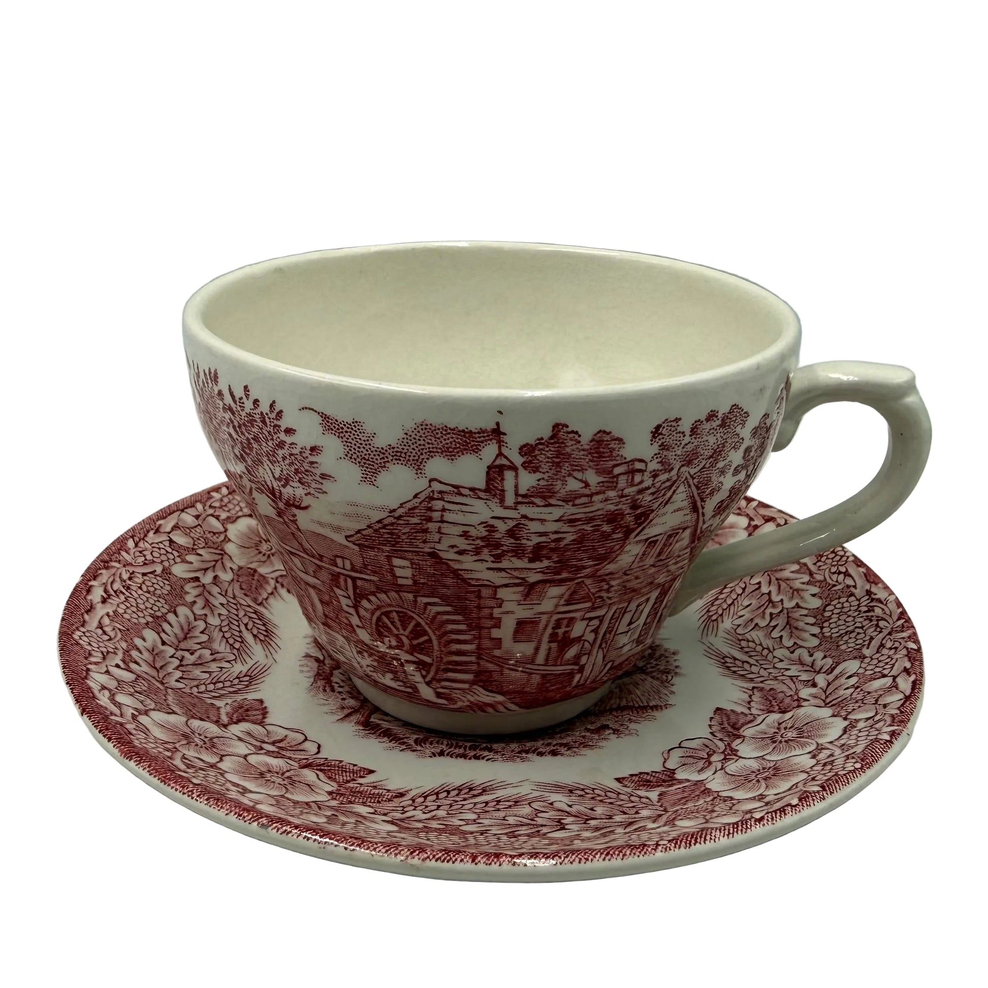 Broadhurst Ironstone Red and White China Constable Series Teacup and Saucer