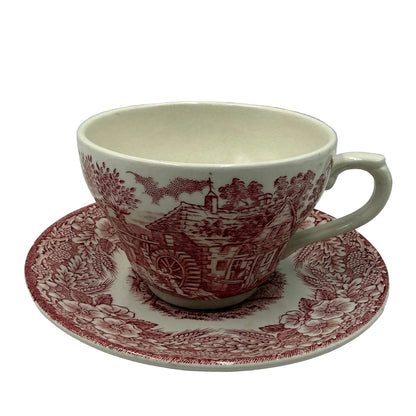 Broadhurst Ironstone Red and White China Constable Series Teacup and Saucer