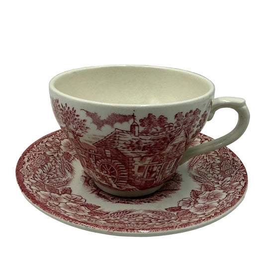 Broadhurst Ironstone Red and White China Constable Series Teacup and Saucer