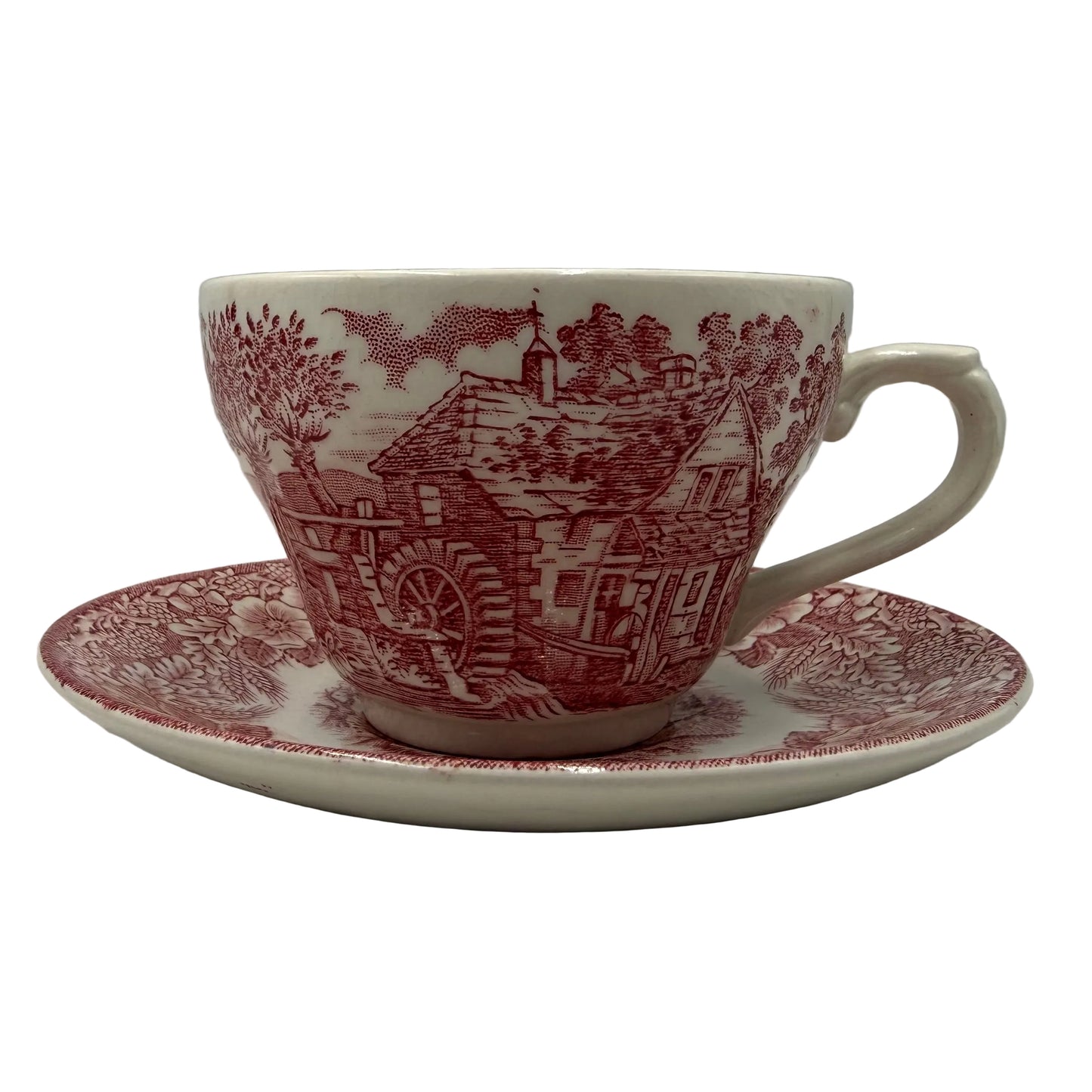 Broadhurst Ironstone Red and White China Constable Series Teacup and Saucer