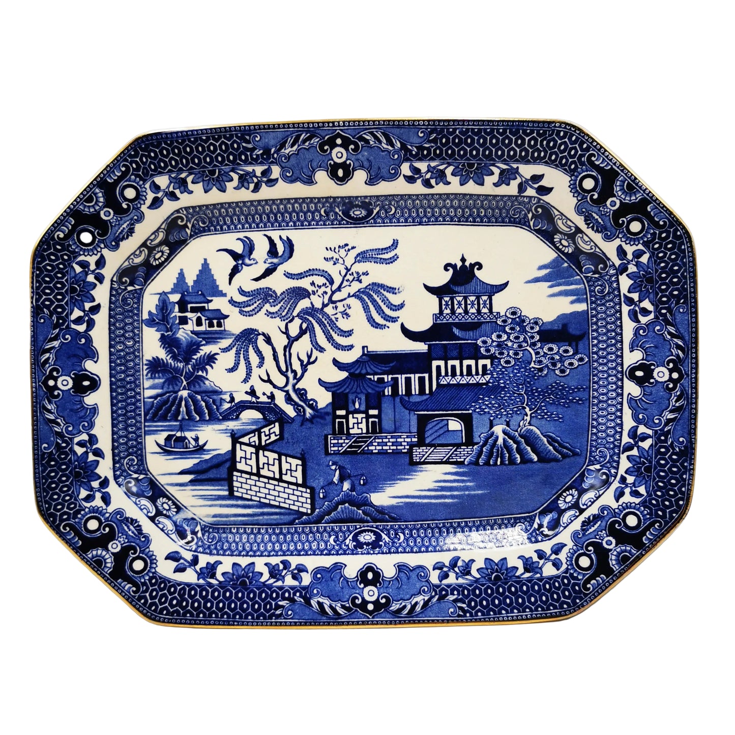 Burgess-&-Leigh-Burleigh-Ware-Blue-and-White-Willow-China-11-3/8th-inch-Platter