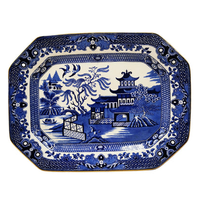 Burgess-&-Leigh-Burleigh-Ware-Blue-and-White-Willow-China-11-3/8th-inch-Platter