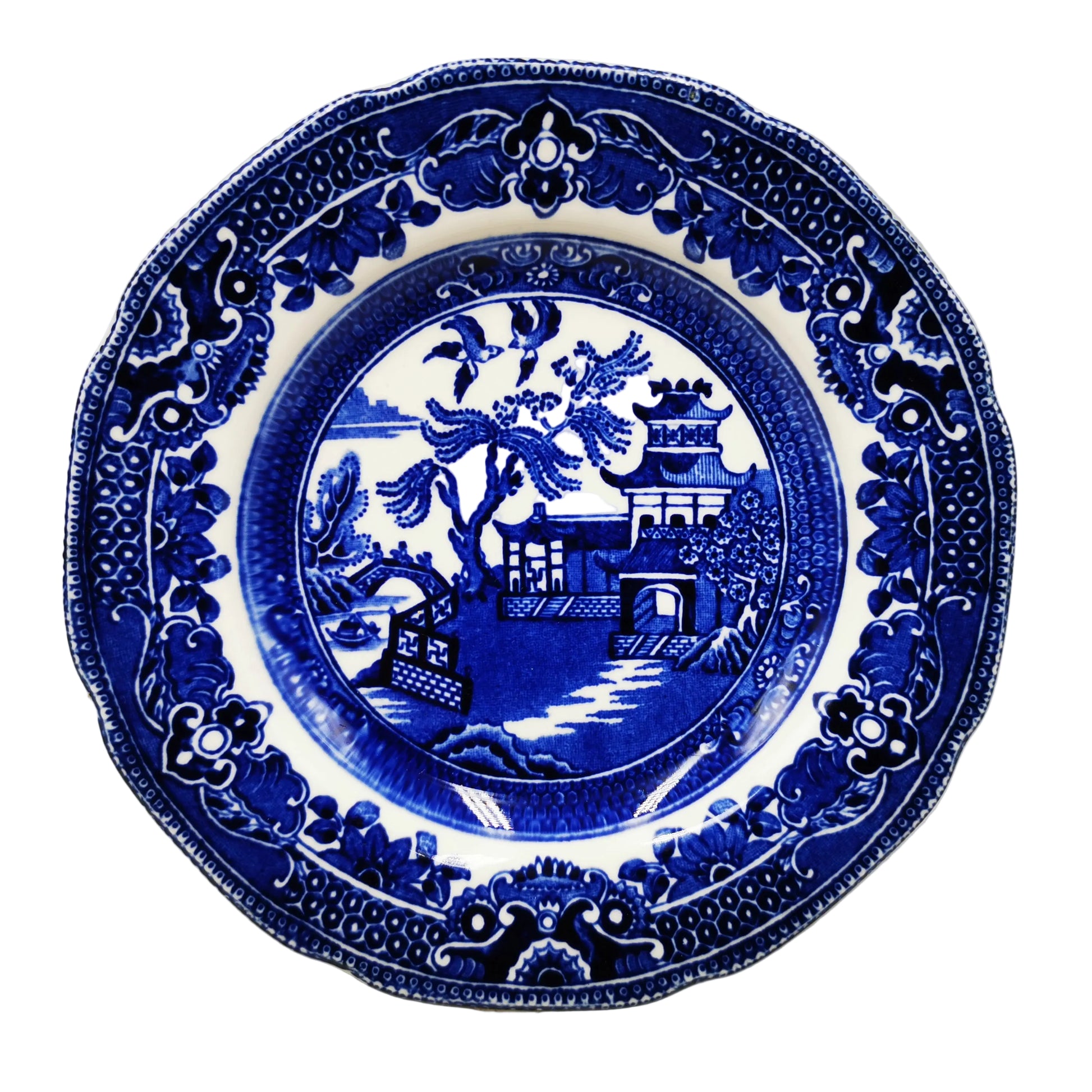 Burgess-&-Leigh-Burleigh-Ware-Willow-Blue-and-White-China-Bisuit-Plates