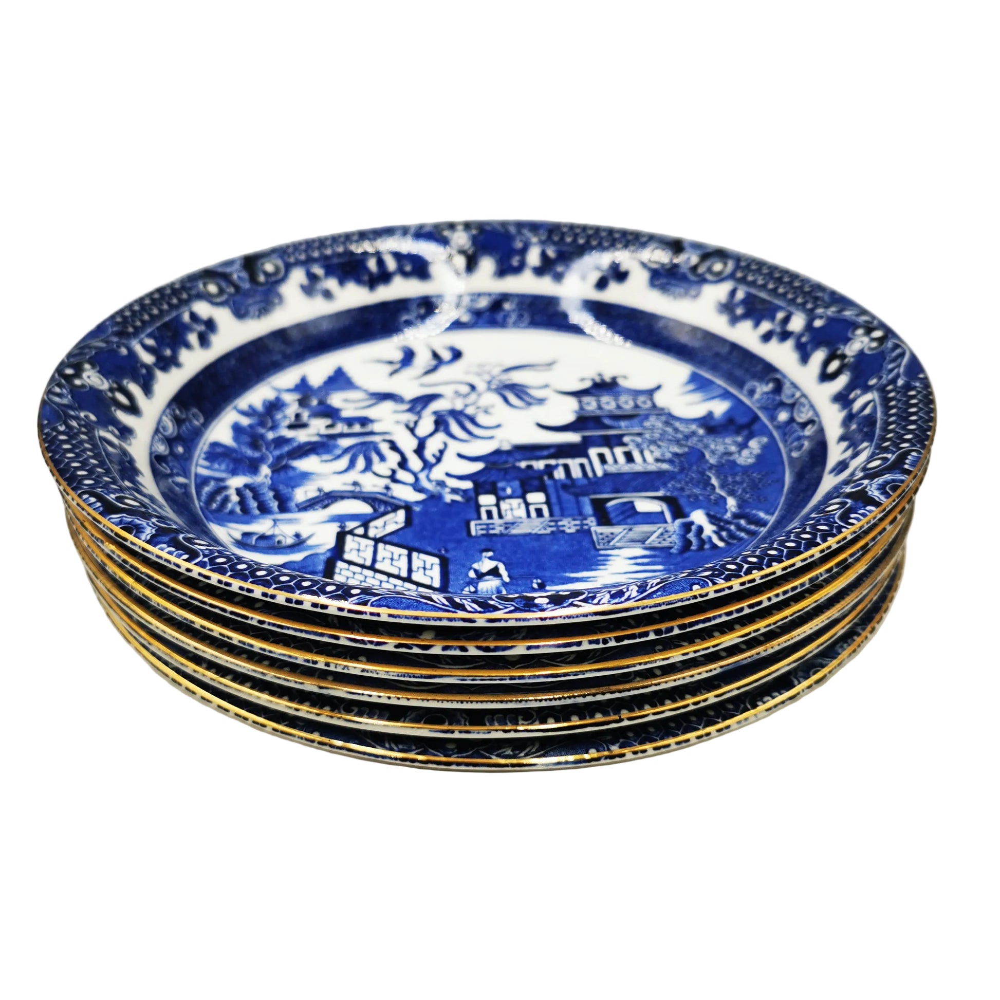 Burgess-&-Leigh-Burleigh-Ware-Willow-Blue-and-White-China-Large-Dessert-Bowl
