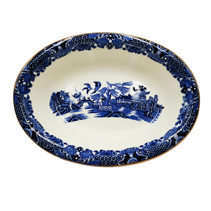 Burgess & Leigh Burleigh Ware Willow Blue and White China Oval Serving Bowl