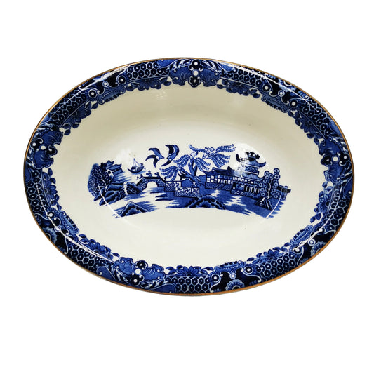 Burgess & Leigh Burleigh Ware Willow Blue and White China Oval Serving Bowl