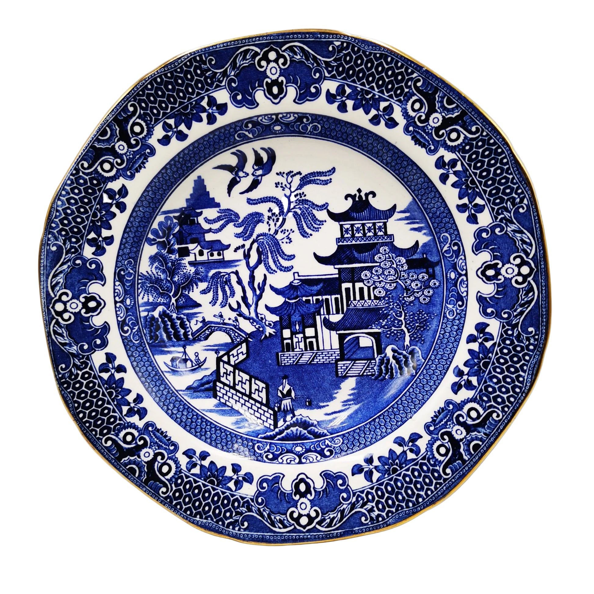 Burgess & Leigh Burleigh Ware Willow Blue and White China Rimmed 7.5-inch Dessert Bowl