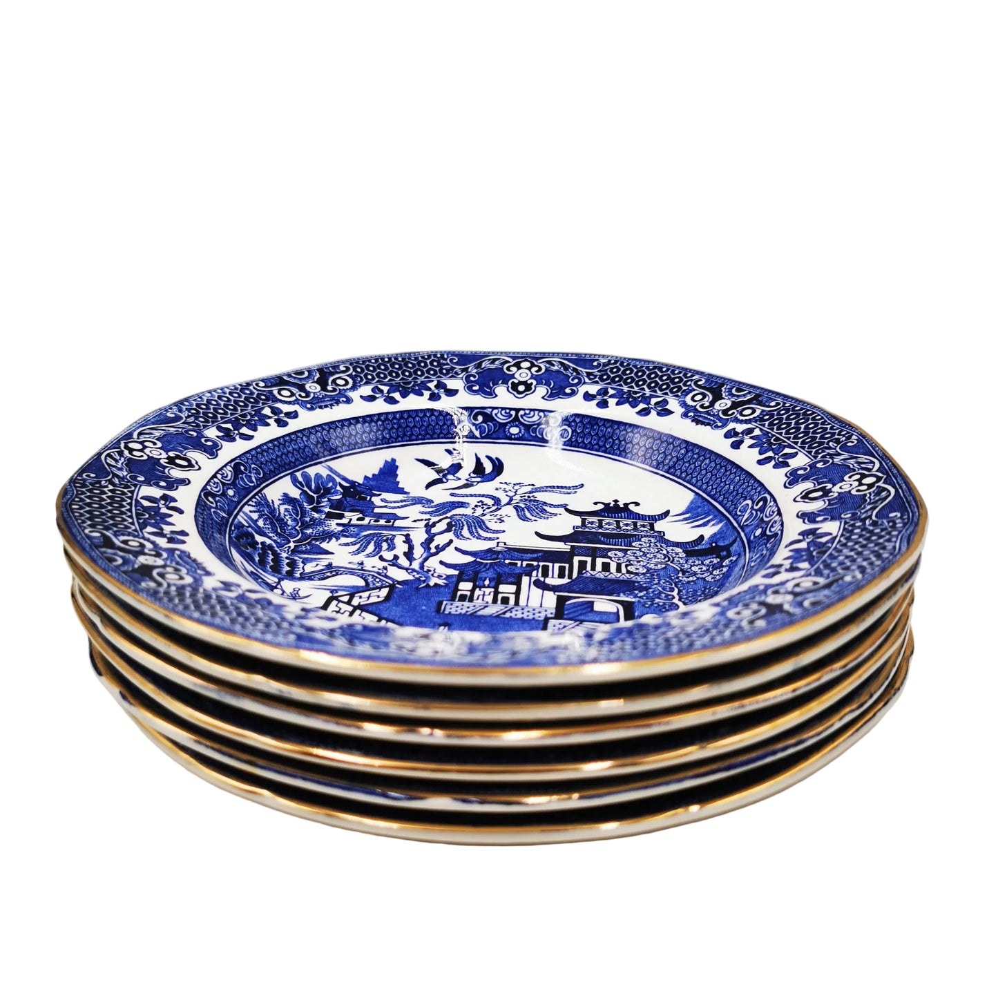 Burgess-&-Leigh-Burleigh-Ware-Willow-Blue-and-White-China-Rimmed-7.5-inch-Dessert-Bowl
