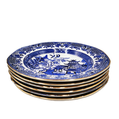Burgess-&-Leigh-Burleigh-Ware-Willow-Blue-and-White-China-Rimmed-7.5-inch-Dessert-Bowl