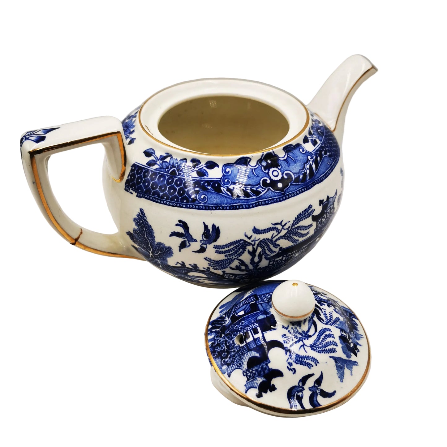 Burgess & Leigh Burleigh Ware Willow Blue and White China Teapot