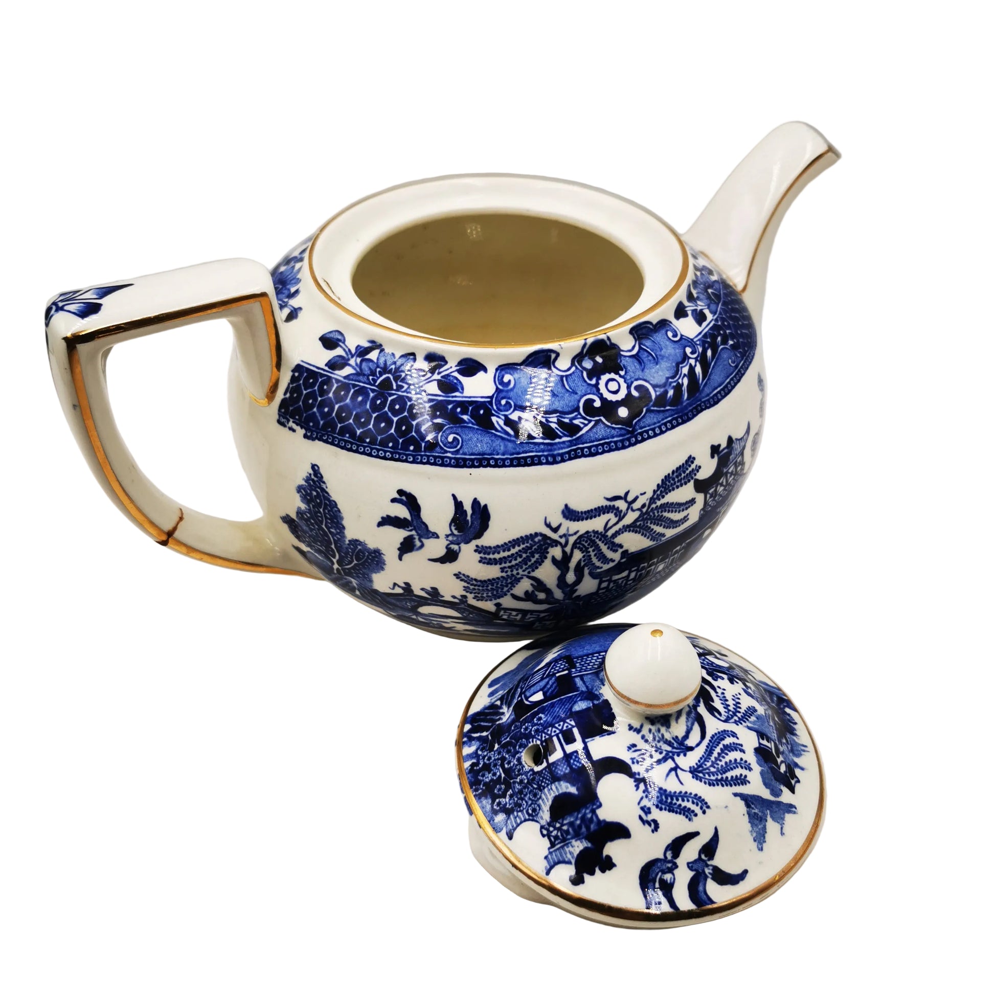 Burgess & Leigh Burleigh Ware Willow Blue and White China Teapot