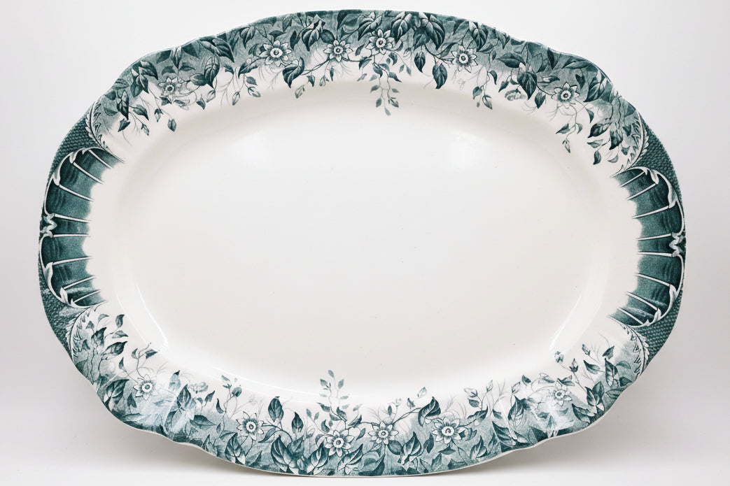 Burgess-&-Leigh-Clematis-Green-and-White-Floral-China-Oval-Platter