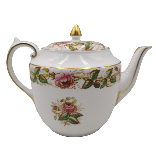 Cartwright & Edwards Victoria China Chelsea Tea Pot White teapot with floral designs and gold accents on a white background