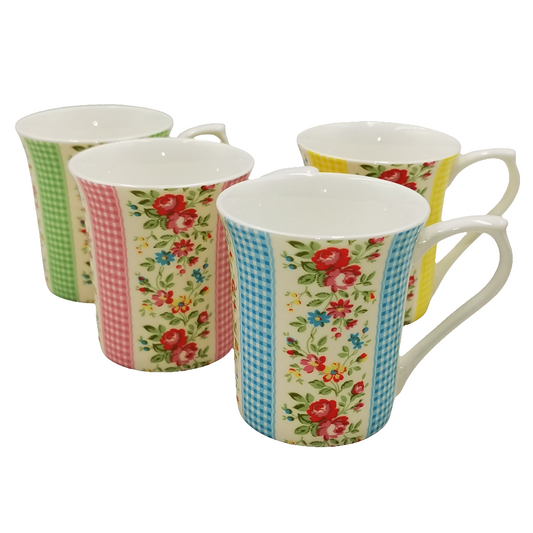 vintage ath kidston set of 4 china floral and gingham mugs