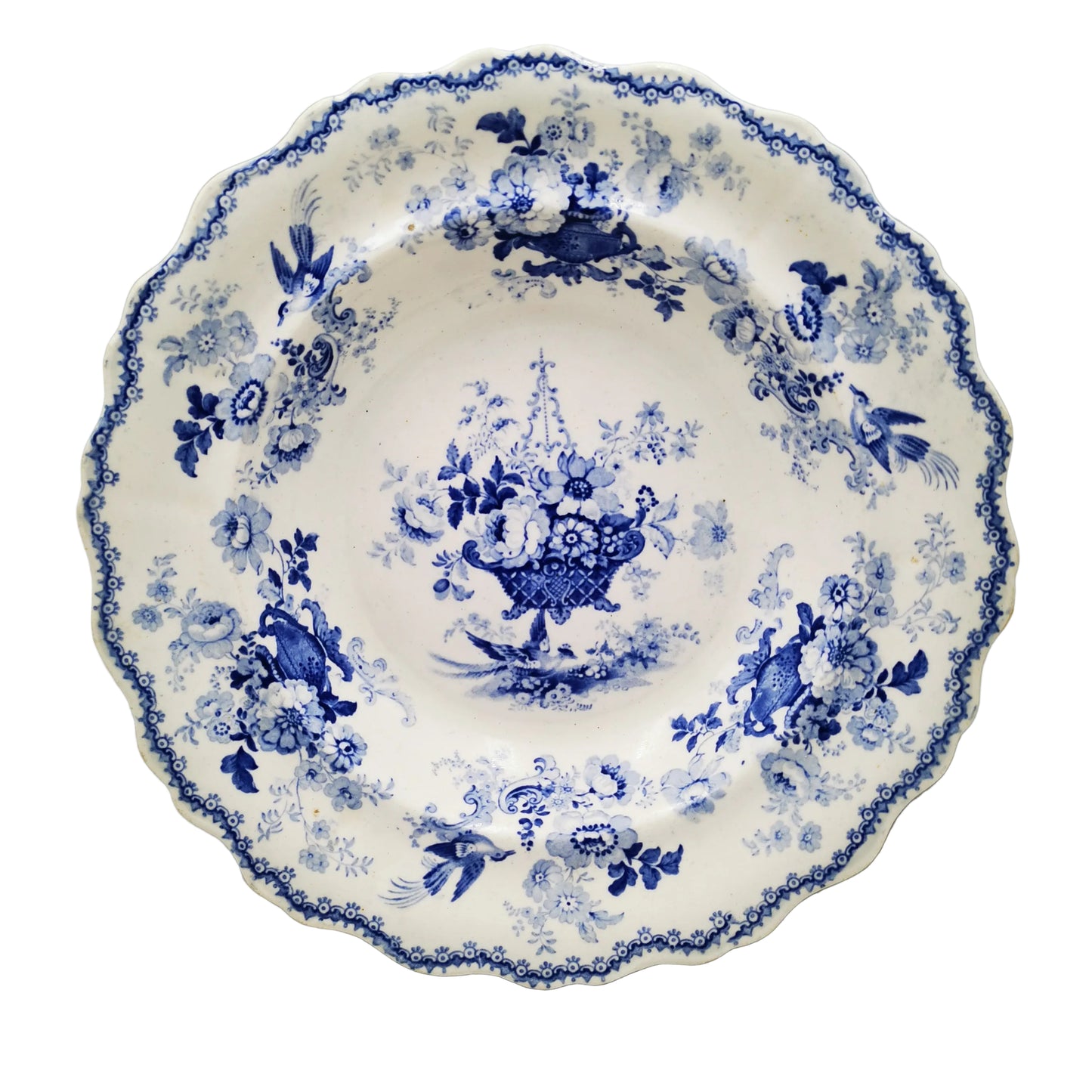 Chetham & Robinson Parisian Basket Soup Plate Blue and White China c1820