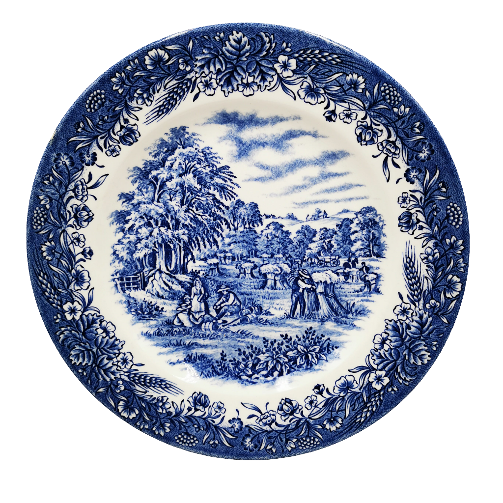 Churchill Currier & Ives Harvest Time Blue And White China Dinner Plate