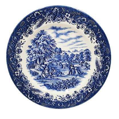 Churchill Currier & Ives Harvest Time Blue And White China Dinner Plate