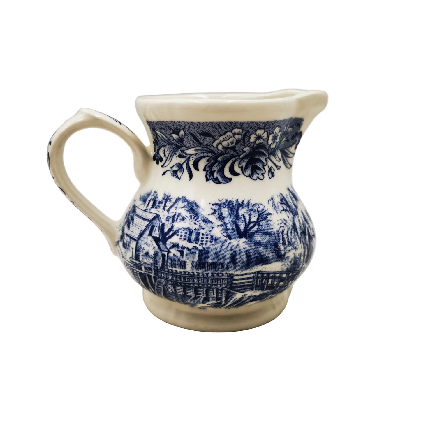 Churchill Currier & Ives Blue Mill Dam Blue And White China Milk Jug