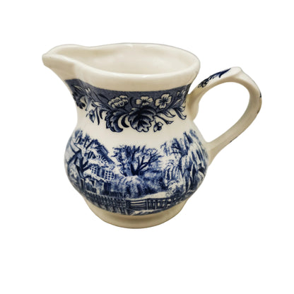 Churchill Currier & Ives Blue Mill Dam Blue And White China Milk Jug