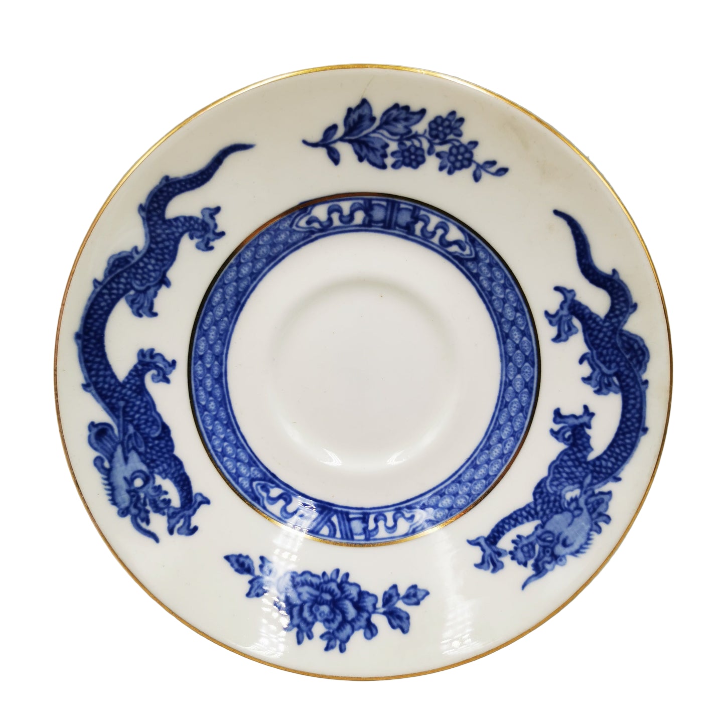 Coalport China Blue and White Dragon Saucers