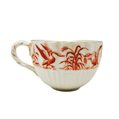 Antique Coalport Porcelain Coral Red Birds China Breakfast Cup c1880