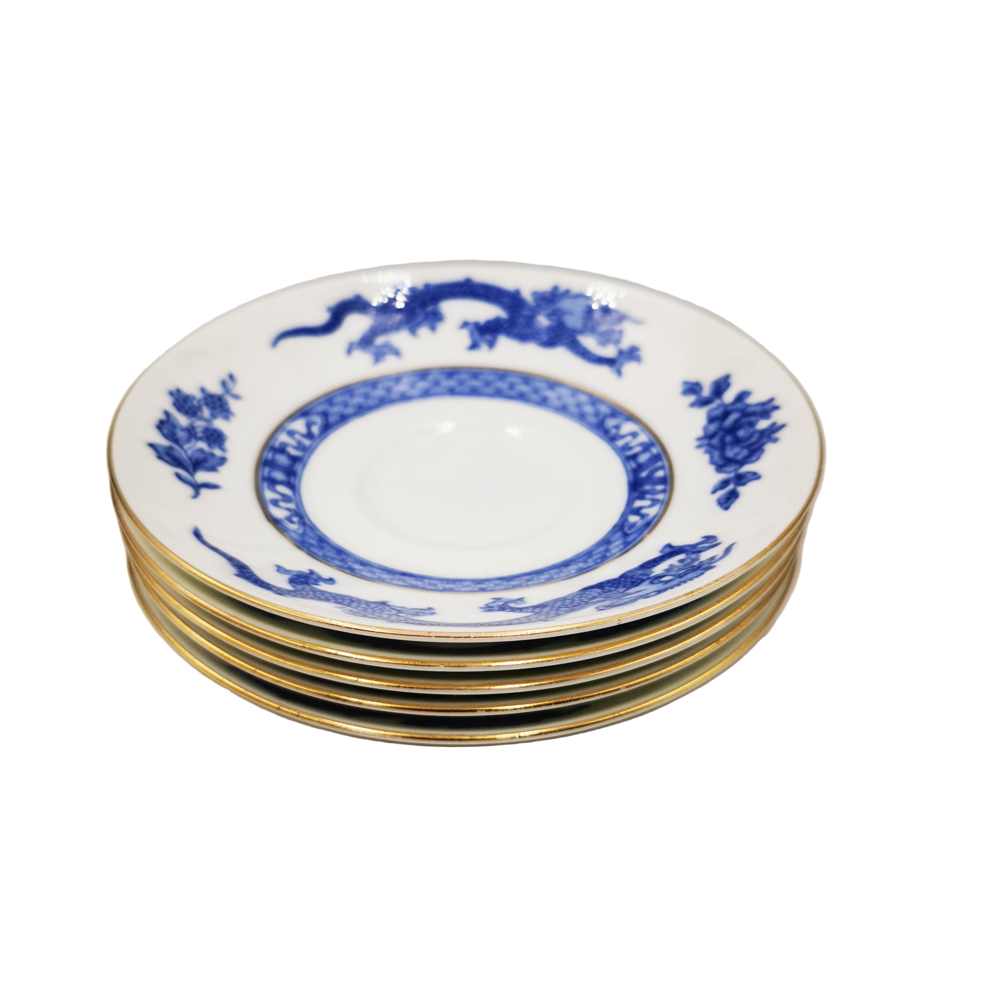 Coalport China Blue and White Dragon Saucers